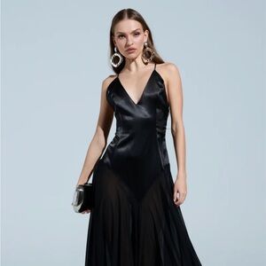REINA SATIN MESH MAXI DRESS - S